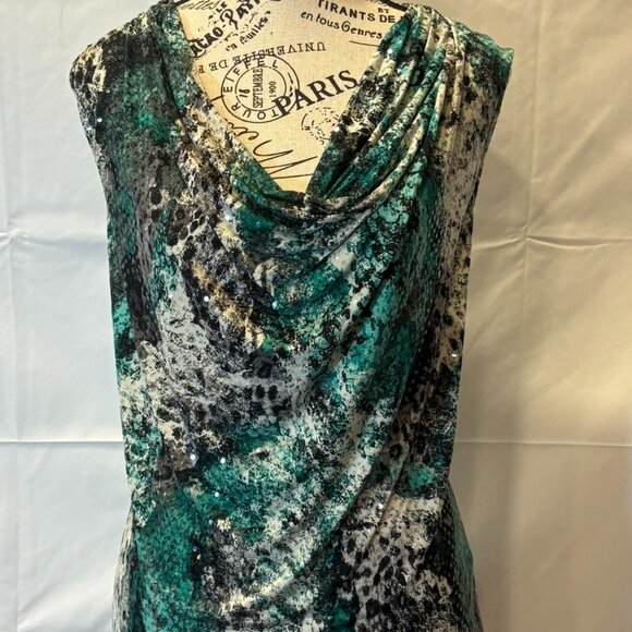 Gorgeous Alfani Silky Sequine Sleeveless Top with Draped Cowl Neckline - Picture 1 of 4